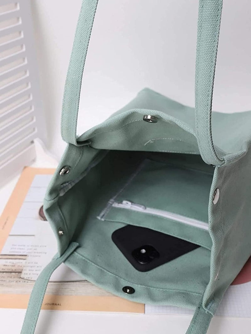Glowic Large Canvas Tote Bags For Women With Zipper | Shopping Bag For Grocery, Travel, Beach | Shoulder Handbags For Women, College Bags For Girls Stylish Trendy(Wbag-041), Green - Image 4