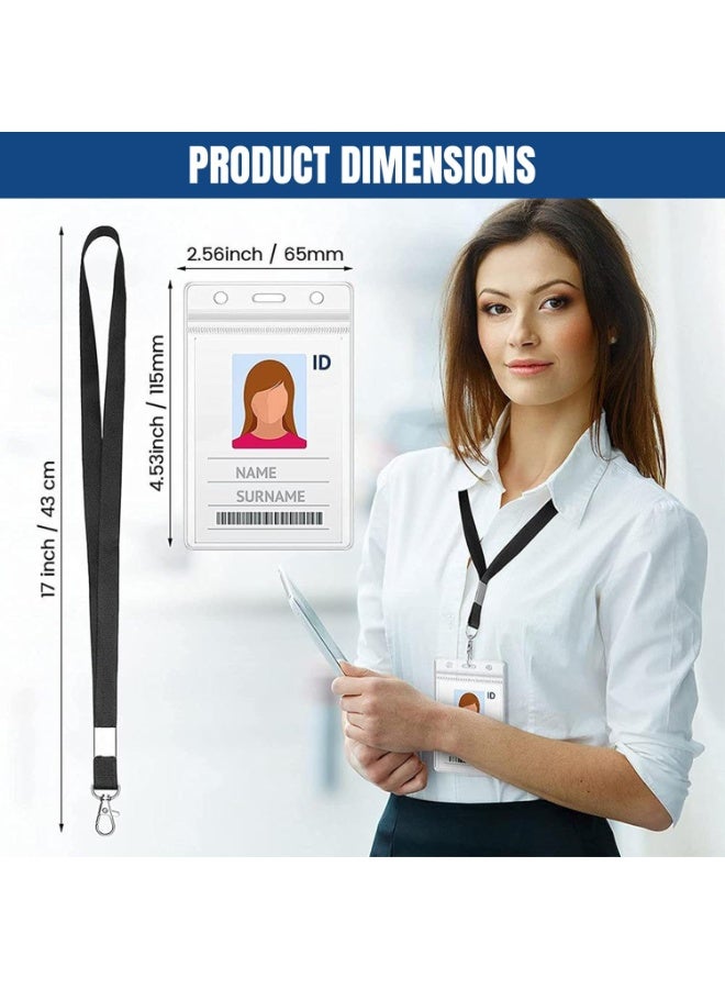 مكينت 05 قطع من حبل التعليق الشفاف الممتاز مع حامل شارة لبطاقة الهوية، حامل بلاستيكي شفاف قابل للإغلاق ومقاوم للماء مع حبل تعليق للرقبة ومشبك خطاف على شكل حرف J للوصول إلى العمل والمدرسة والمكتب (عمودي) - Image 2