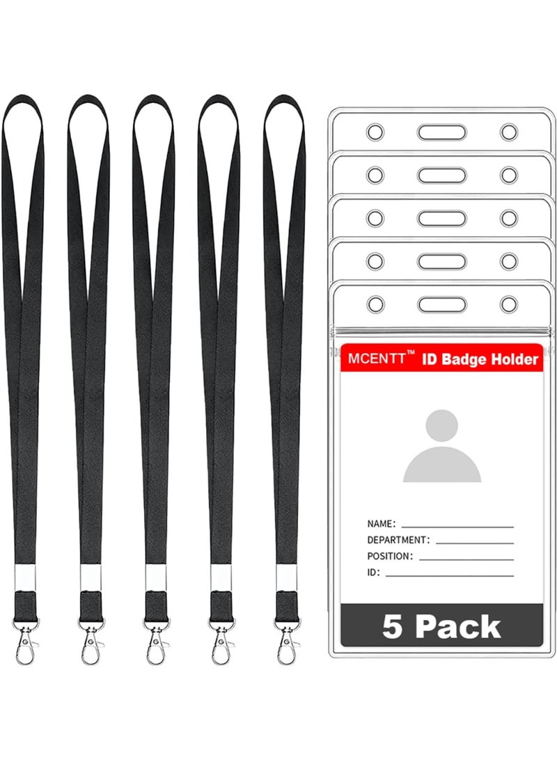 مكينت 05 قطع من حبل التعليق الشفاف الممتاز مع حامل شارة لبطاقة الهوية، حامل بلاستيكي شفاف قابل للإغلاق ومقاوم للماء مع حبل تعليق للرقبة ومشبك خطاف على شكل حرف J للوصول إلى العمل والمدرسة والمكتب (عمودي) - Image 1
