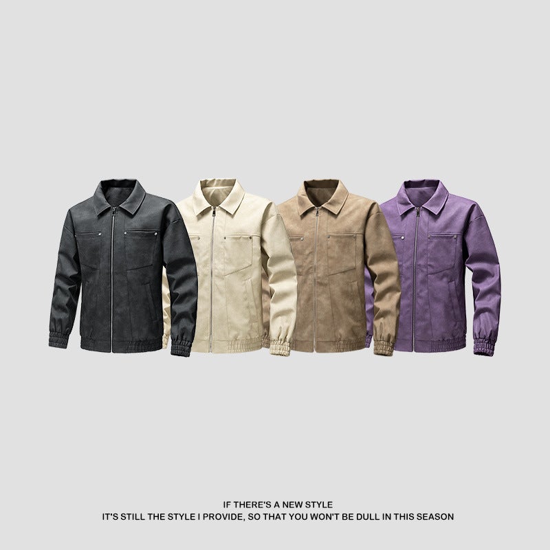 Leather 2024 Solid Color Distinctive Lapel Slim-Fit Fashion Men'S American Casual Pu Leather Jacket Men - Image 5