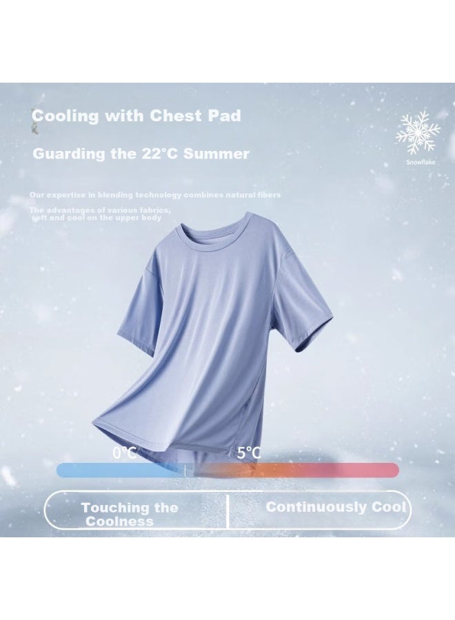 LANG SHA Langsha Women's Pajamas With Chest Pad Summer Modal Ice Silk Short Sleeve Shorts Round Neck Pullover Can Be Worn Outside Home Wear - Image 2