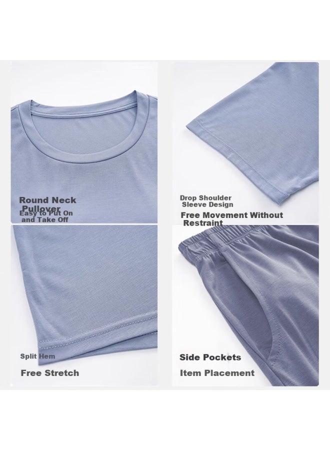 LANG SHA Langsha Women's Pajamas With Chest Pad Summer Modal Ice Silk Short Sleeve Shorts Round Neck Pullover Can Be Worn Outside Home Wear - Image 4