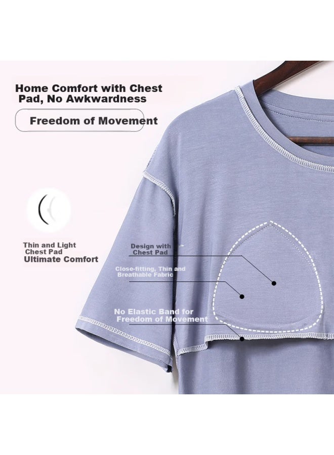 LANG SHA Langsha Women's Pajamas With Chest Pad Summer Modal Ice Silk Short Sleeve Shorts Round Neck Pullover Can Be Worn Outside Home Wear - Image 3
