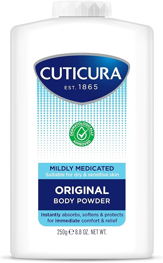 CUTICURA Mildly Medicated Body Powder 250 g Many Uses Personal Hygiene Sweat Control Chafing and Friction Prevention Itching Relief - Image 1