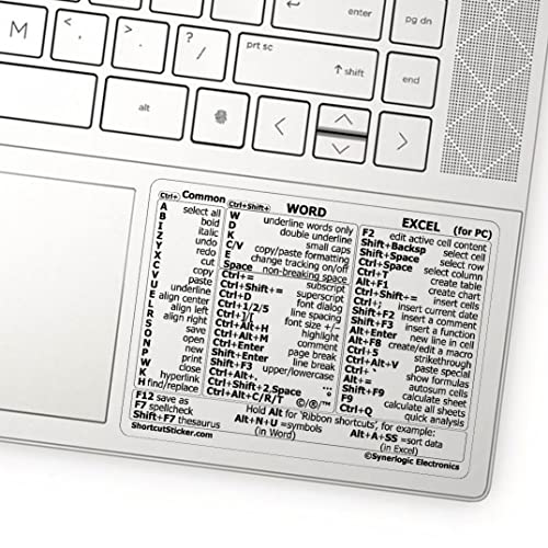 SYNERLOGIC Microsoft Word/Excel (for Windows) Reference Guide Keyboard Shortcut Sticker, Laminated, No-Residue Vinyl (Clear/Small) - Image 1