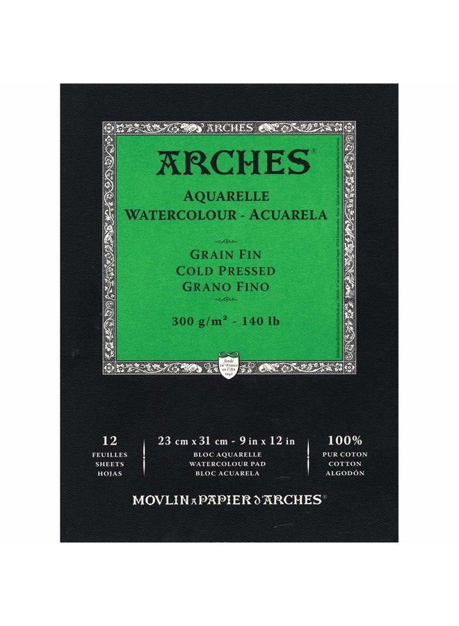 Arches دفتر ورق مائي، 140 رطل، ضغط بارد، 9"x12" - Image 1