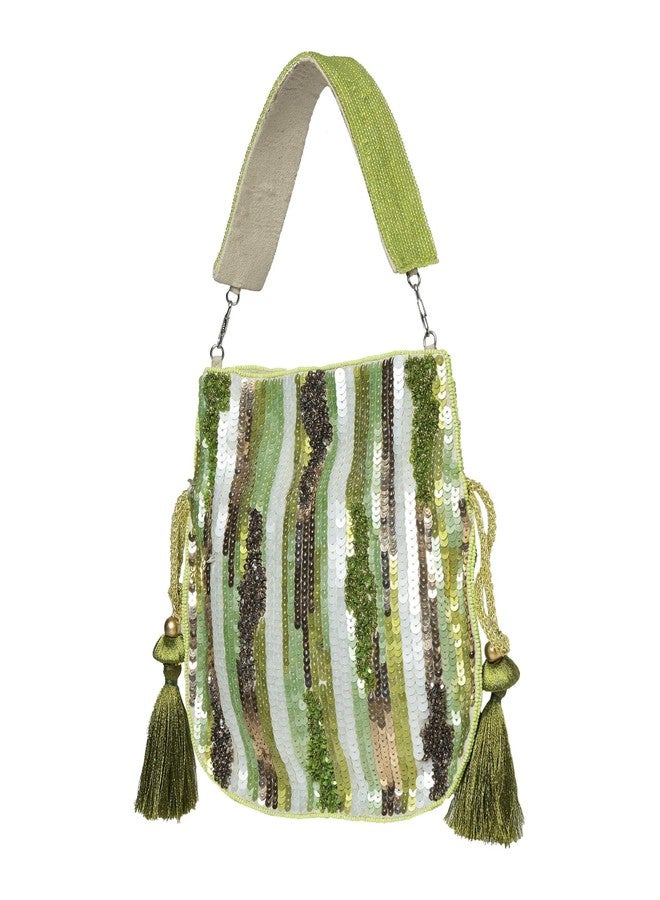 MARKQUES Handmade Embellished Green Potli Bag - Image 1