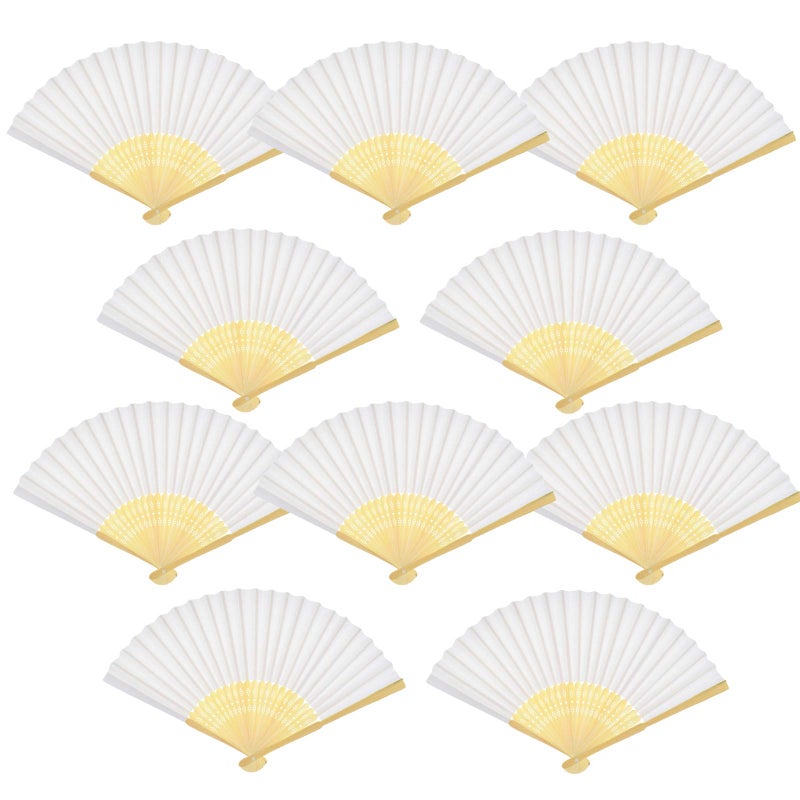 TKMOS 20 Pack Handmade Paper Folding Fans Bamboo Hand Held Fan for Gift Party Favors Home Office DIY Decor