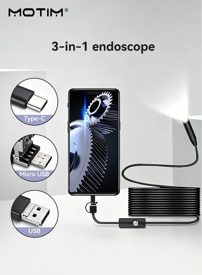 Motim Endoscope Camera with Light,1200P HD Borescope, IP67 Waterproof Inspection Snake Camera for Drain/Plumbing/Wall Automotive Engine, Semi-Rigid, for iOS/Android,16.4ft - Image 2