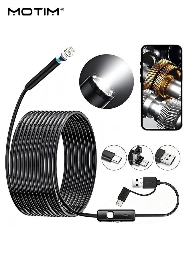 Motim Endoscope Camera with Light,1200P HD Borescope, IP67 Waterproof Inspection Snake Camera for Drain/Plumbing/Wall Automotive Engine, Semi-Rigid, for iOS/Android,16.4ft - Image 1