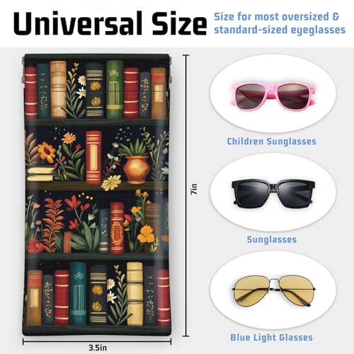 Mcapirivo Sunglasses Eyeglass Glasses Case Soft,7X3.5inches, Portable Pu Leather Squeeze Top Sunglasses Holder Bag Pouch for Women Men Vintage Library Bookshelf - Image 4