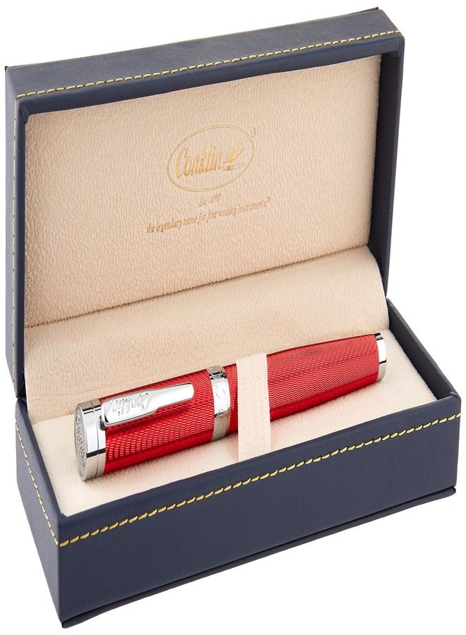 Conklin Herringbone Signature Fountain Pen - Broad JoWo Nib, Red with Chrome Trim, Elegant Engraved Design, Refillable for Bold Writing, Ideal Gift for Writers - Image 4