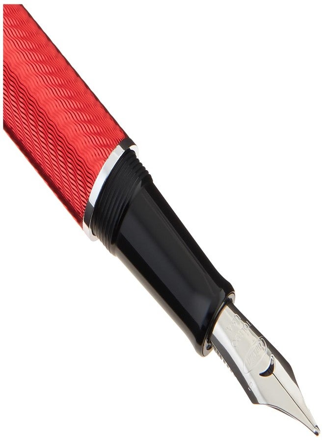 Conklin Herringbone Signature Fountain Pen - Broad JoWo Nib, Red with Chrome Trim, Elegant Engraved Design, Refillable for Bold Writing, Ideal Gift for Writers - Image 3