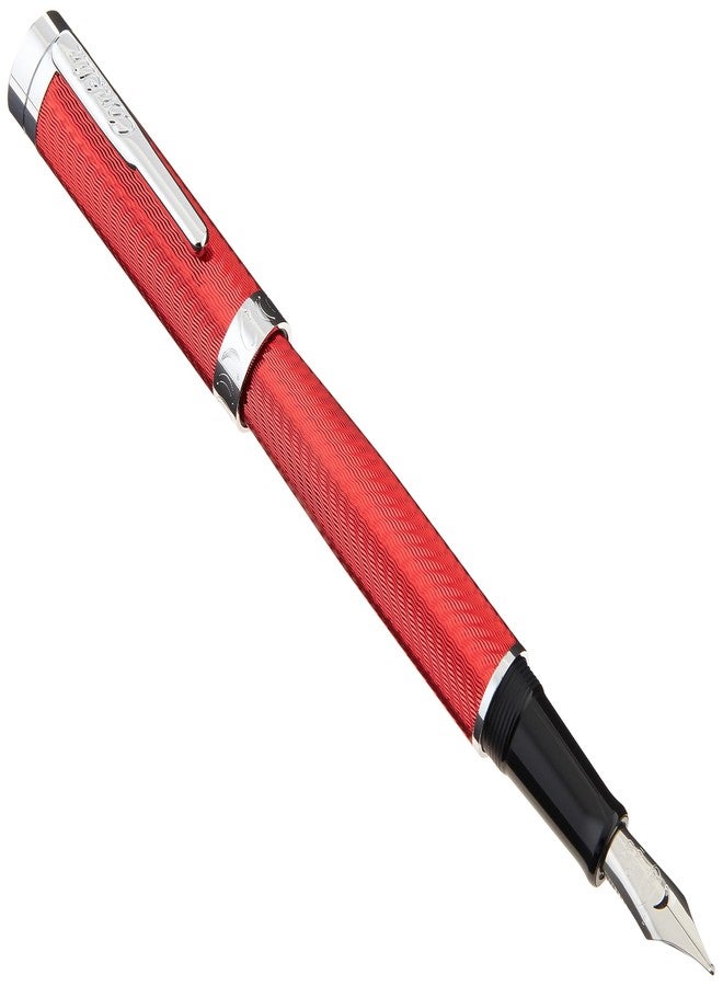 Conklin Herringbone Signature Fountain Pen - Broad JoWo Nib, Red with Chrome Trim, Elegant Engraved Design, Refillable for Bold Writing, Ideal Gift for Writers - Image 1
