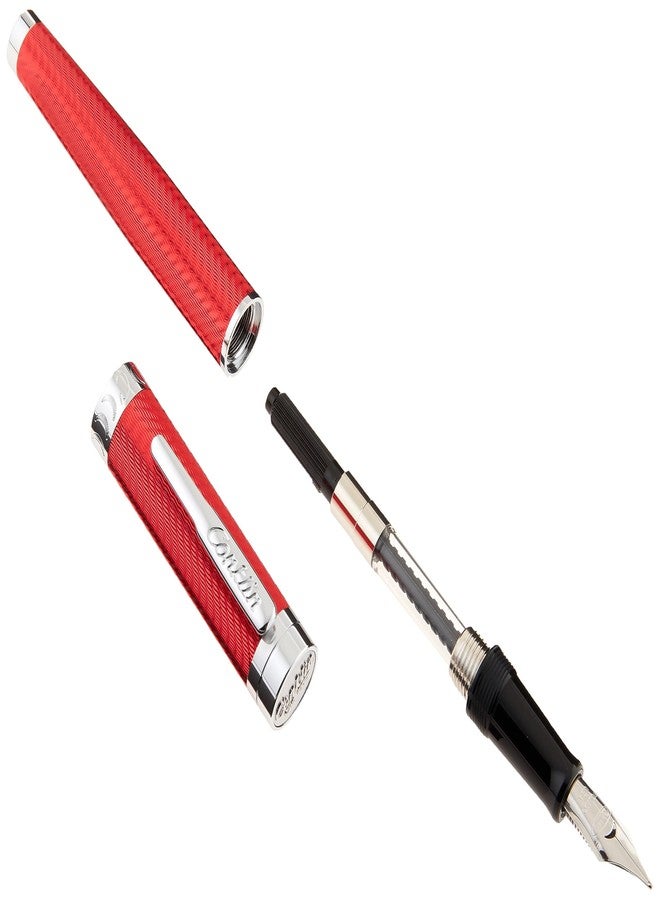 Conklin Herringbone Signature Fountain Pen - Broad JoWo Nib, Red with Chrome Trim, Elegant Engraved Design, Refillable for Bold Writing, Ideal Gift for Writers - Image 2