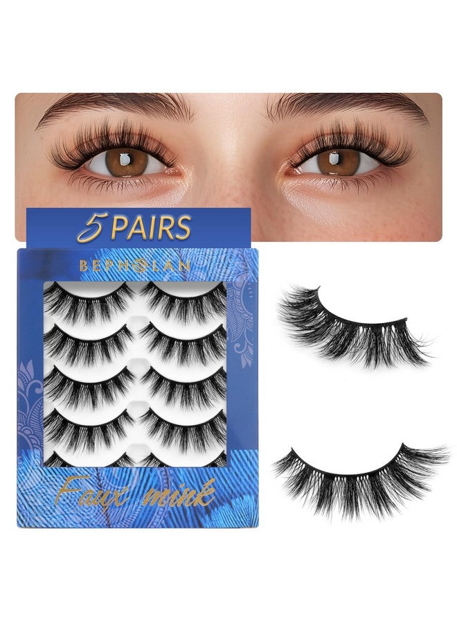 Bepholan False Eyelashes Natural Look Wispy 3D Super Fluffy False Lashes Volume Cat Eye Lashes 5 Pairs Faux Mink Lashes (DV05) - Image 1