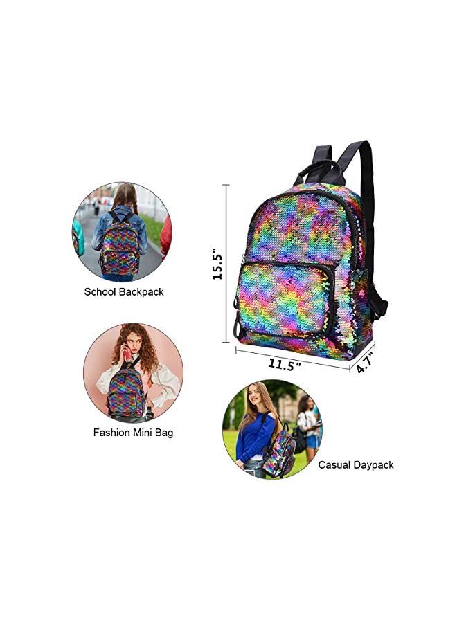 Raxoom Girls Sequin Backpack Kids Rainbow Reversible Flip Casual Bag Cute School Dance Class Lightweight Satchel For Toddler Teen Women Mermaid (Rainbow) - Image 3