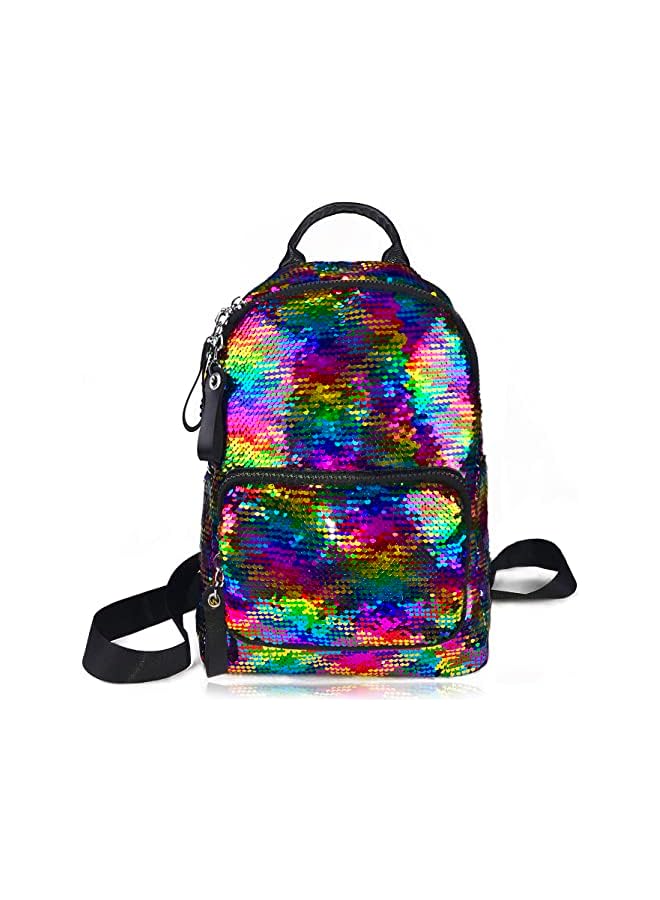Raxoom Girls Sequin Backpack Kids Rainbow Reversible Flip Casual Bag Cute School Dance Class Lightweight Satchel For Toddler Teen Women Mermaid (Rainbow) - Image 2