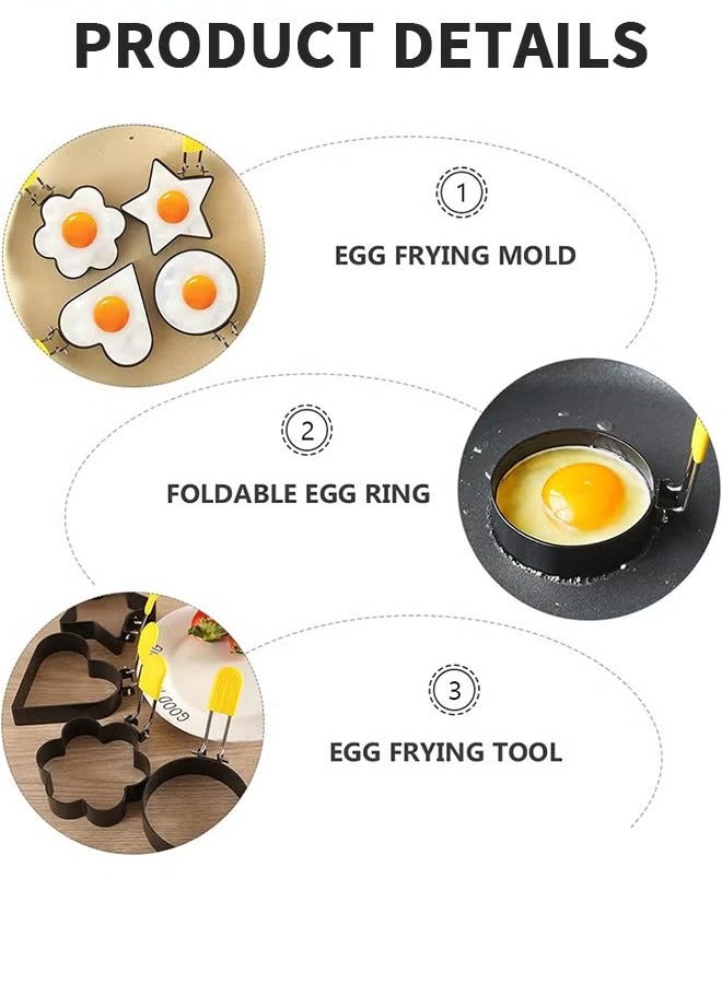 YANCI Egg Rings For Breakfast,Mini Pancakes,Fried Eggs,4 Pack Egg Pancake Maker Molds With 1 Brush,Stainless Steel Non Stick Metal 4 Shapes Mold With Yellow Silicone Handle - Image 3