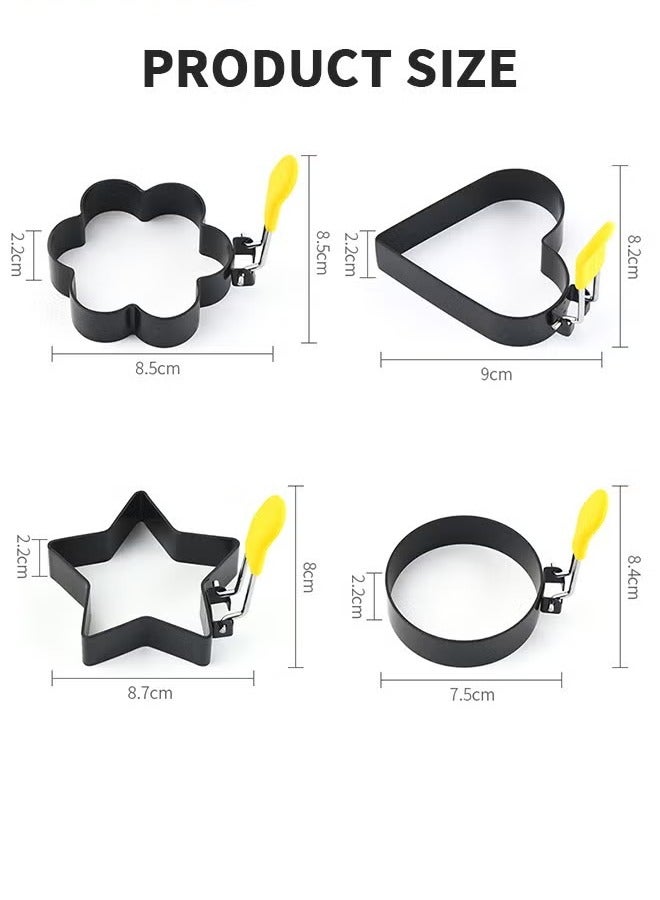 YANCI Egg Rings For Breakfast,Mini Pancakes,Fried Eggs,4 Pack Egg Pancake Maker Molds With 1 Brush,Stainless Steel Non Stick Metal 4 Shapes Mold With Yellow Silicone Handle - Image 5