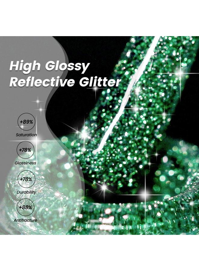 YTD Likomey Reflective Glitter Gel Nail Polish,15ml Green Flash Diamond Shimmer Nails Gel,Sparkly Shiny Salon Home Nail Art Manicure UV Nail Gel,SZ002 - Image 4