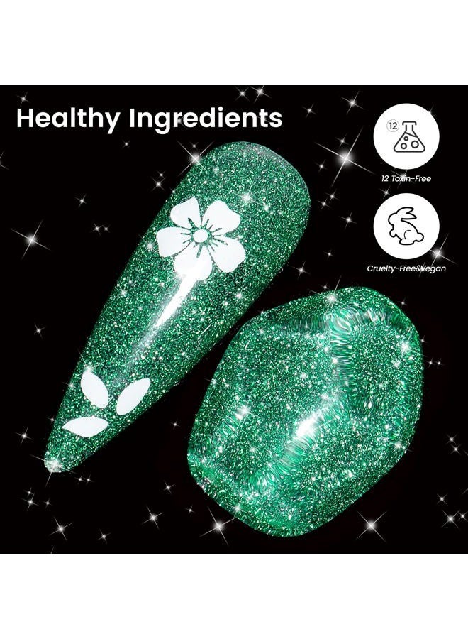 YTD Likomey Reflective Glitter Gel Nail Polish,15ml Green Flash Diamond Shimmer Nails Gel,Sparkly Shiny Salon Home Nail Art Manicure UV Nail Gel,SZ002 - Image 5
