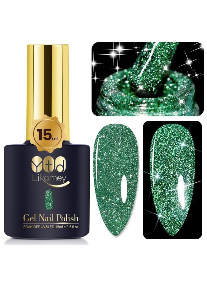 YTD Likomey Reflective Glitter Gel Nail Polish,15ml Green Flash Diamond Shimmer Nails Gel,Sparkly Shiny Salon Home Nail Art Manicure UV Nail Gel,SZ002 - Image 1