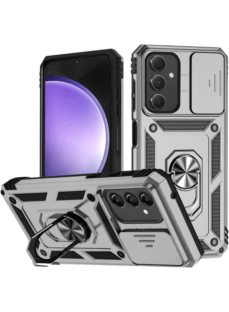 Arabest for Samsung Galaxy S23 FE 5G Case with Camera Cover and Stand Kickstand Ring Military Grade Shockproof Protective Cover Back Wtih Car Magnetic Mount (Silver) - Image 1