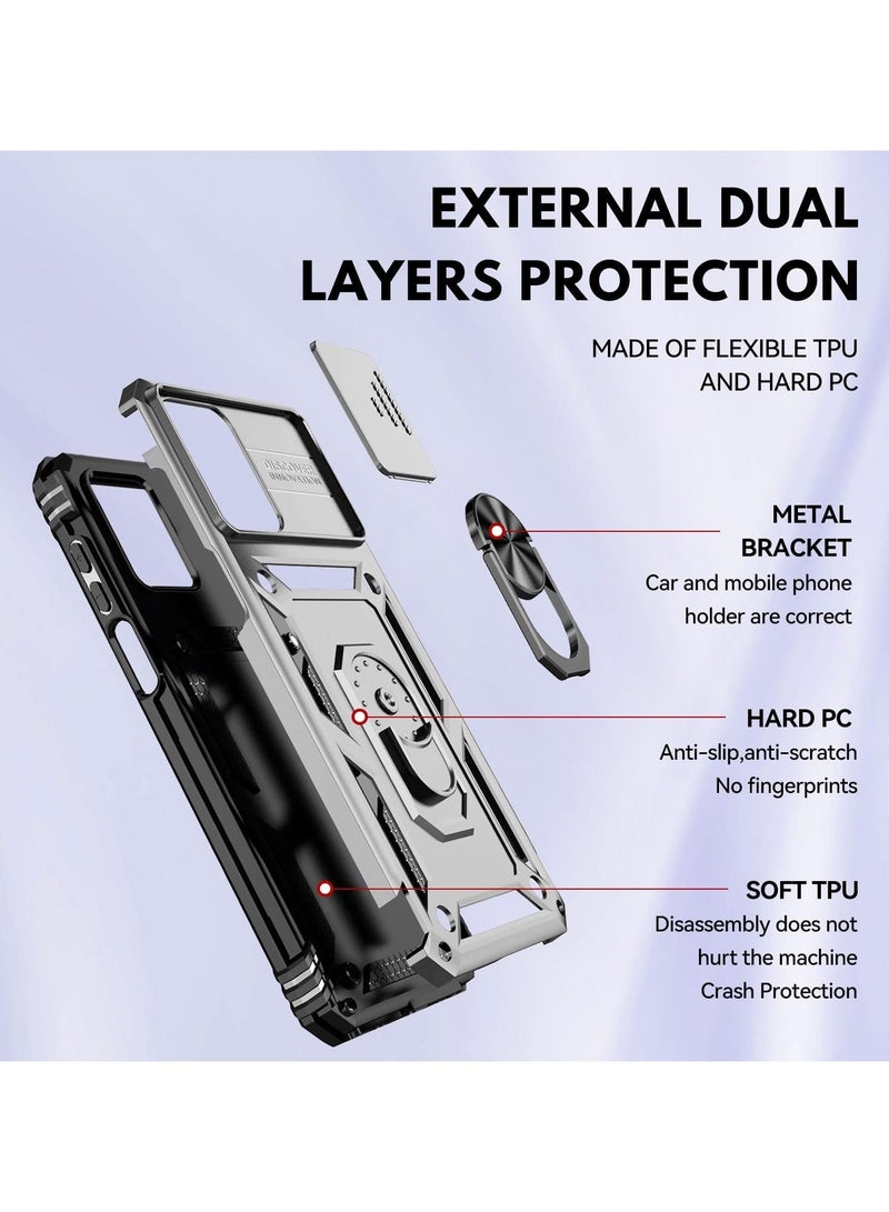 Arabest for Samsung Galaxy S23 FE 5G Case with Camera Cover and Stand Kickstand Ring Military Grade Shockproof Protective Cover Back Wtih Car Magnetic Mount (Silver) - Image 5