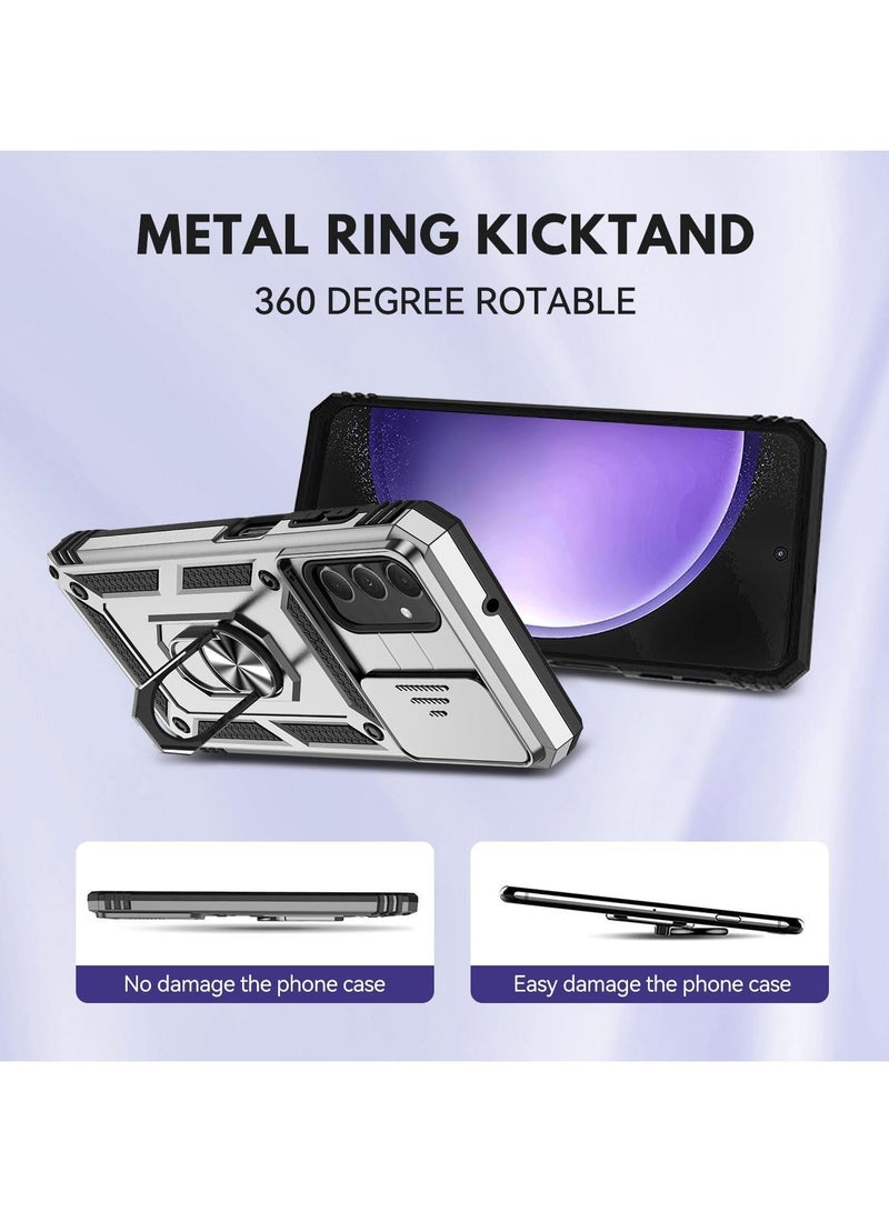 Arabest for Samsung Galaxy S23 FE 5G Case with Camera Cover and Stand Kickstand Ring Military Grade Shockproof Protective Cover Back Wtih Car Magnetic Mount (Silver) - Image 2