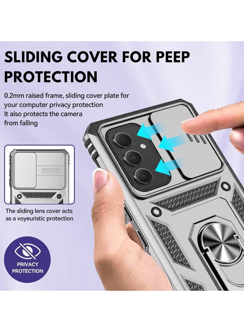 Arabest for Samsung Galaxy S23 FE 5G Case with Camera Cover and Stand Kickstand Ring Military Grade Shockproof Protective Cover Back Wtih Car Magnetic Mount (Silver) - Image 3