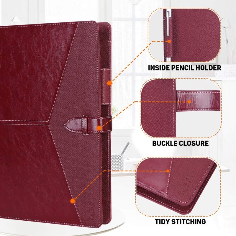 Toplive Padfolio 3 Ring Binder Organizer Business Portfolio Folder for Women, A4/ Letter Size PU Leather Portfolio Padfolio for Interview Conference Presentation, Wine Red - Image 5