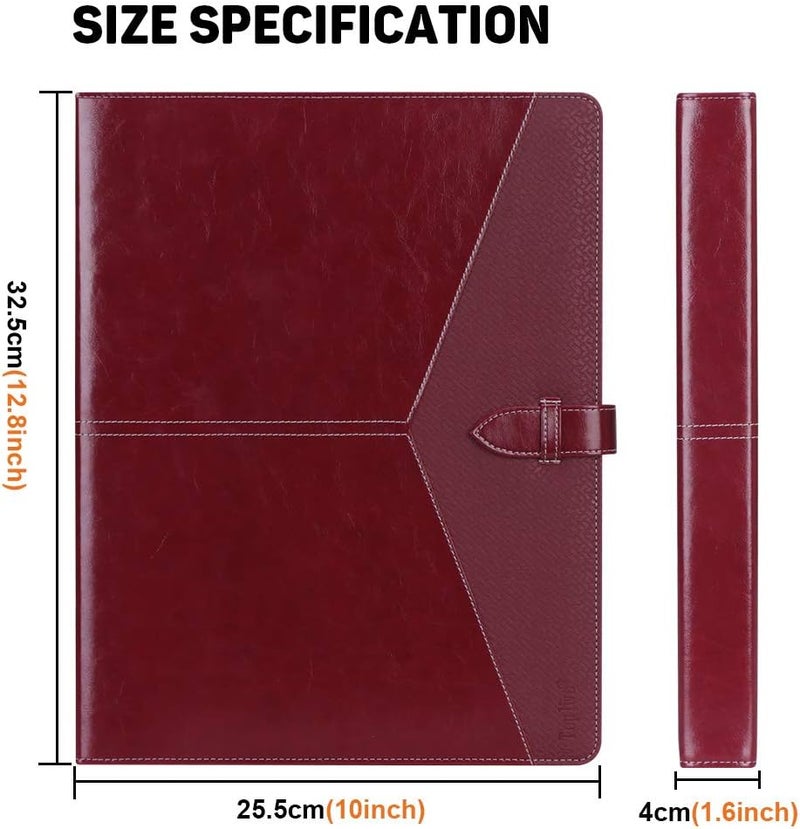 Toplive Padfolio 3 Ring Binder Organizer Business Portfolio Folder for Women, A4/ Letter Size PU Leather Portfolio Padfolio for Interview Conference Presentation, Wine Red - Image 3