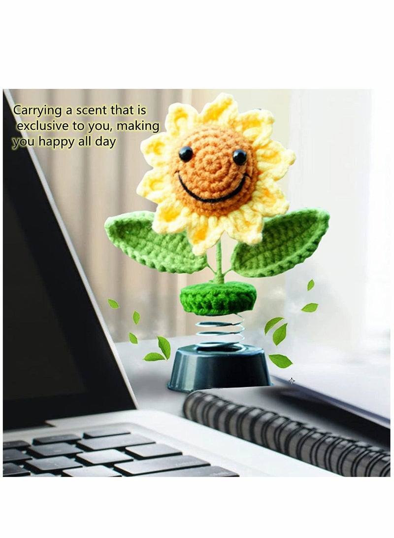 Sunflower, Creative Car Ornaments, SYOSI Sun Flowers Bobblehead Dashboard Decor, Crochet Smiley Shaking, for Women, Cute Girl Interior Desk Ornaments Gifts (Handmade Knitted) - Image 5