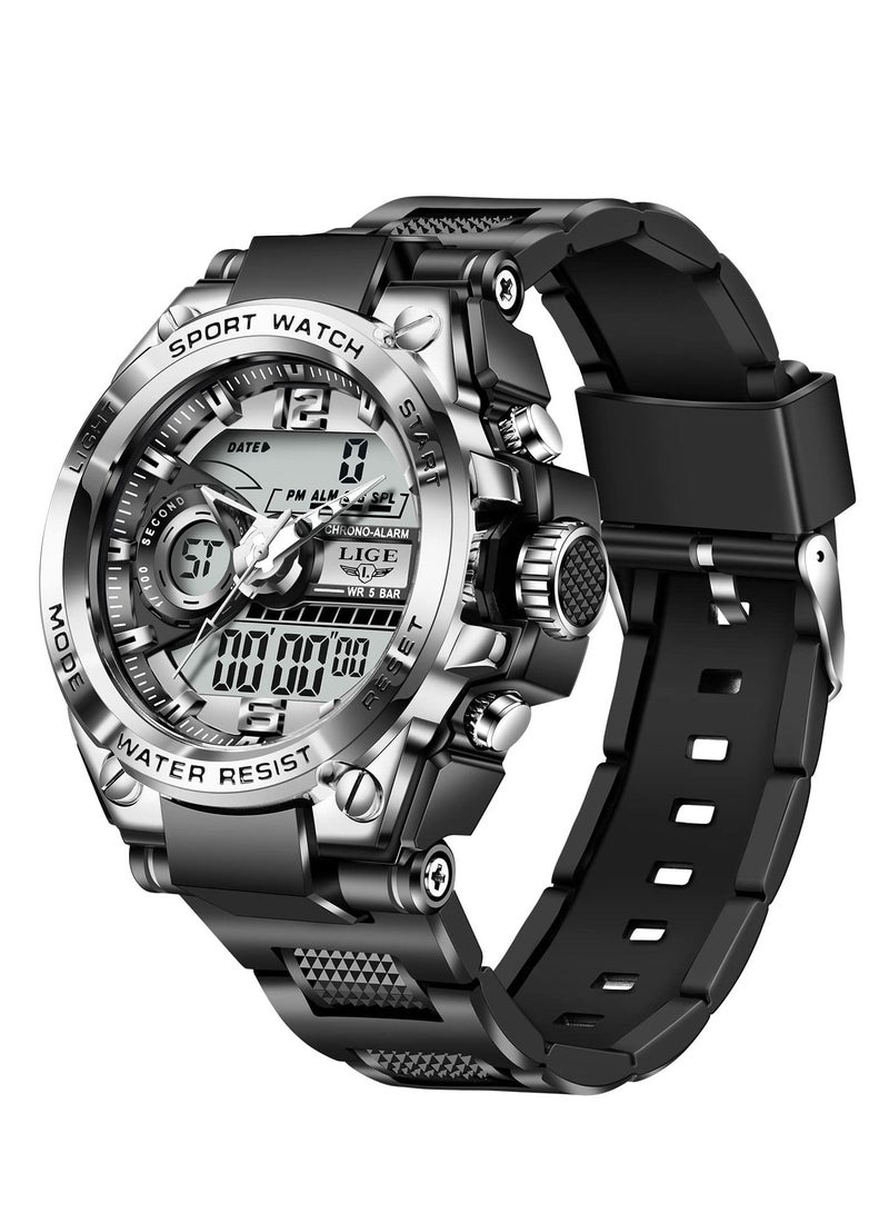 SYOSI Mens Sports Digital Watches, Outdoor Large Face Dial Waterproof Electronic Date Multi Function Wrist Watches for Men Tactic LED Alarm Stopwatch - Image 1