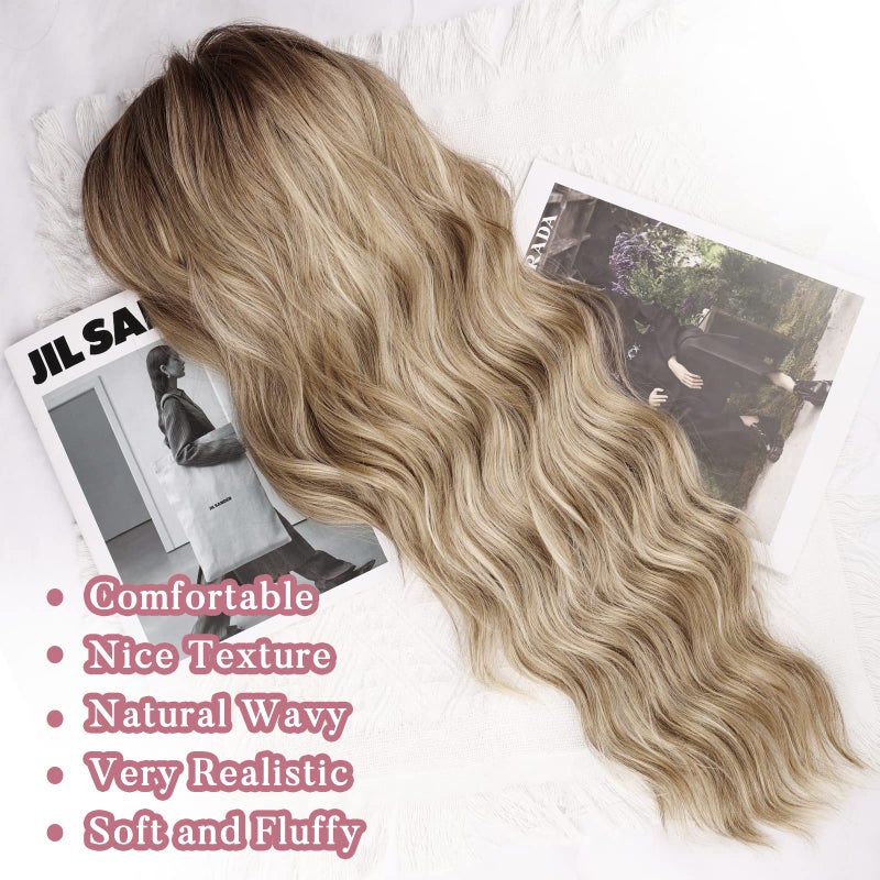 NAYOO Blonde Wigs with Bangs for Women Long Curly Wavy Hair Wigs Heat Resistant Synthetic Fiber Wigs for Daily Party Use 26 Inches (Dirty Blonde) - Image 3