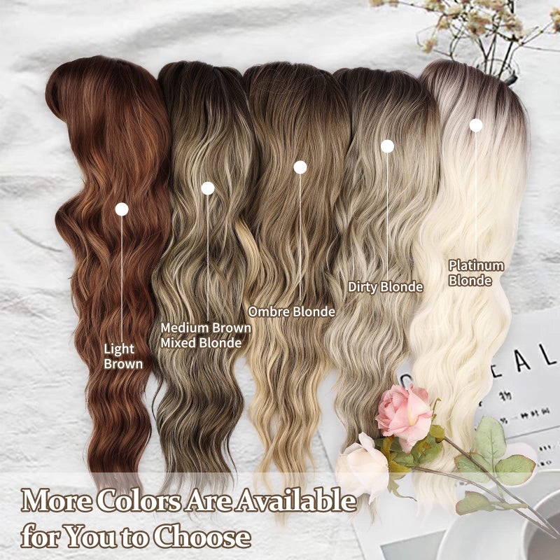 NAYOO Blonde Wigs with Bangs for Women Long Curly Wavy Hair Wigs Heat Resistant Synthetic Fiber Wigs for Daily Party Use 26 Inches (Dirty Blonde) - Image 5