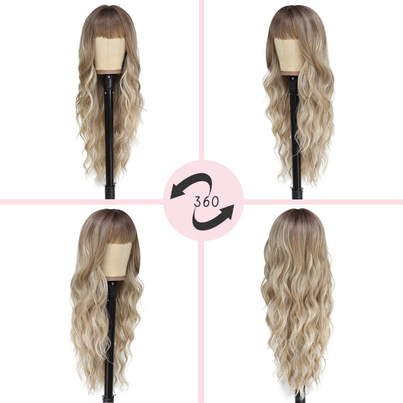 NAYOO Blonde Wigs with Bangs for Women Long Curly Wavy Hair Wigs Heat Resistant Synthetic Fiber Wigs for Daily Party Use 26 Inches (Dirty Blonde) - Image 2