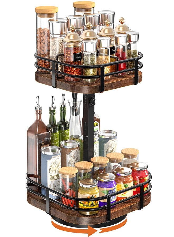 OFUSUY 12" Large Lazy Susan Turntable Organizer Adjustable - Rotating Spice Rack for Table Top, 2 Tier Wood Spice Cabinet Organizer for Pantry Kitchen Countertop Coffee Bar Cupboard Bathroom Vanity Storage - Image 1