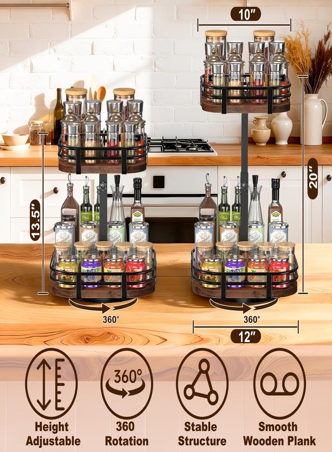 OFUSUY 12" Large Lazy Susan Turntable Organizer Adjustable - Rotating Spice Rack for Table Top, 2 Tier Wood Spice Cabinet Organizer for Pantry Kitchen Countertop Coffee Bar Cupboard Bathroom Vanity Storage - Image 2