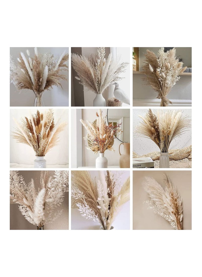 Excefore Natural Dried Pampas Grass, Boho Decor Fluffy White Pompous Grass Large Reed Bunny Tail Wheat Stalk Decorative Plumes Italian Ruscus Solidago Goldenrod Flower Bouquet  - Image 3