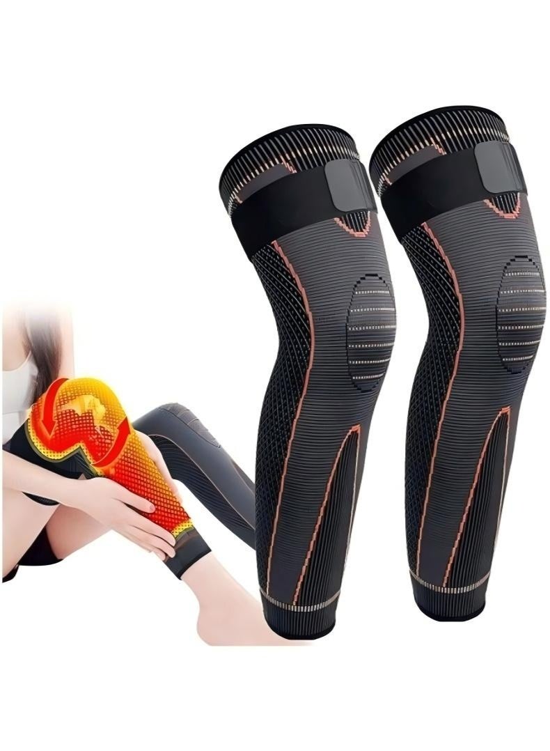 NOOA Leg Compression Sleeve Full Leg 2 Pack Long Self-Heating Knee Brace for Men Women Knee Support Protector for Running Weightlifting Workout and other Sport Size L - Image 2
