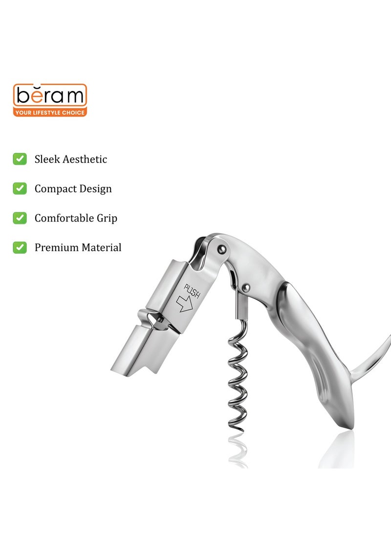 Beram Multifunctional Waiters Corkscrew, Stainless Steel, Bottle Opener with Foil Cutter, Portable, Strong, Thick and Durable, Camping Knife, Silver  - Image 3