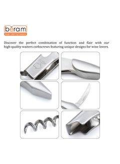 Beram Multifunctional Waiters Corkscrew, Stainless Steel, Bottle Opener with Foil Cutter, Portable, Strong, Thick and Durable, Camping Knife, Silver  - Image 4