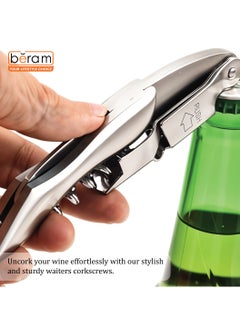 Beram Multifunctional Waiters Corkscrew, Stainless Steel, Bottle Opener with Foil Cutter, Portable, Strong, Thick and Durable, Camping Knife, Silver  - Image 5