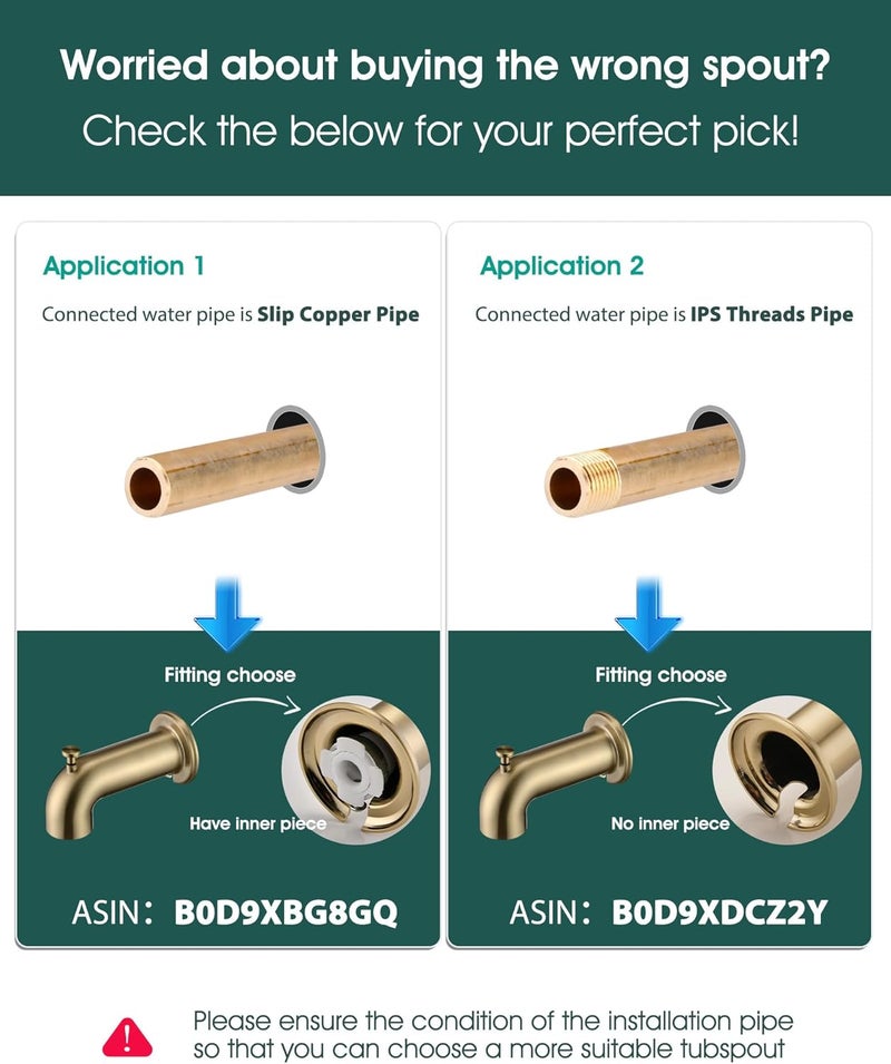 LOCALAND Extra Long Tub Spout with Diverter, Fits for 1/2" IPS Threads,Brushed Gold - Image 4