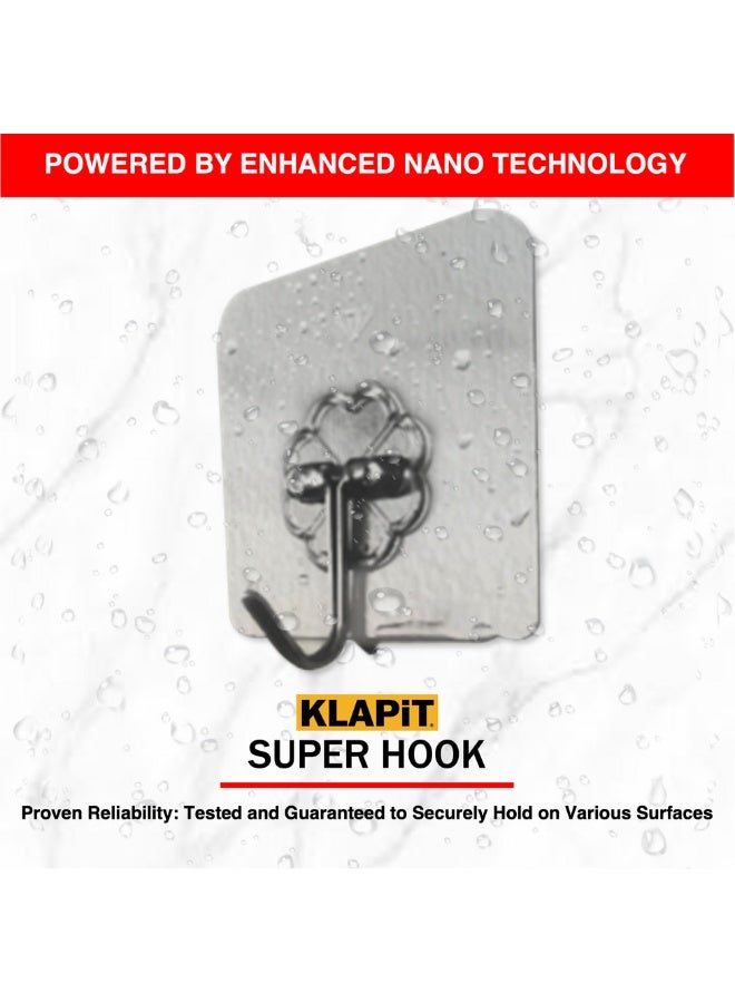 KLAPiT KLAPiT SUPER HOOK - Heavy Duty Adhesive Wall Hooks, Silver, 8pc - Holds Up To 5Kg - Waterproof, Damage-Free Removal  - Image 2