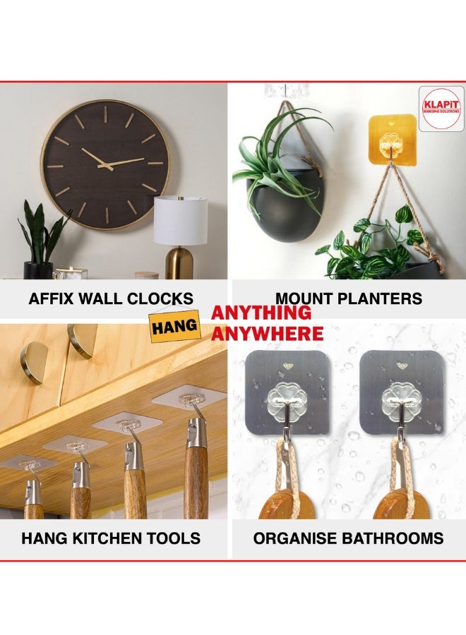 KLAPiT KLAPiT SUPER HOOK - Heavy Duty Adhesive Wall Hooks, Silver, 8pc - Holds Up To 5Kg - Waterproof, Damage-Free Removal  - Image 3