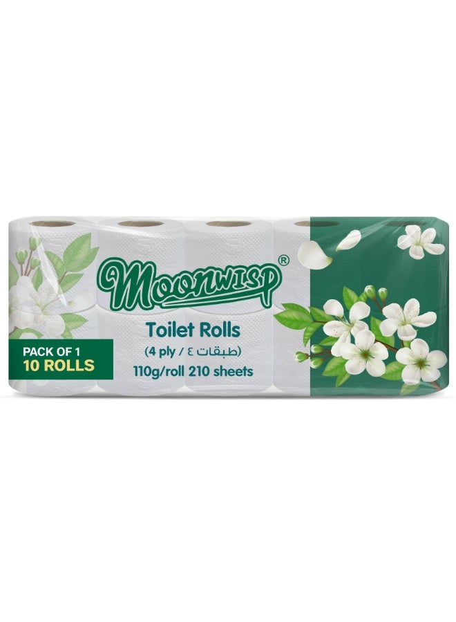 Moonwisp Premium 4 Ply Ultra Soft Toilet Paper, 10 Rolls x 115 Sheets – Extra Absorbent & Strong Toilet Tissue Roll for Everyday Comfort (Pack of 10 Rolls) - Image 1