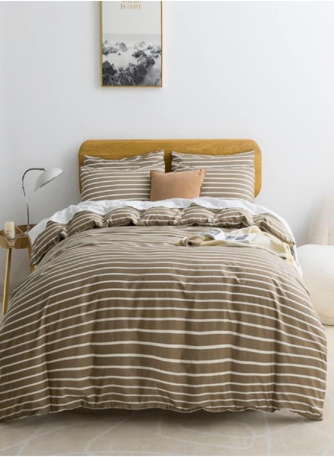 JELLYMONI - JELLYMONI Twin Duvet Cover Set, Cotton Duvet Cover 2 Pieces with Zipper Closure, 1 Duvet Cover and 1 Pillowcase(Khaki with White Striped) - Image 1